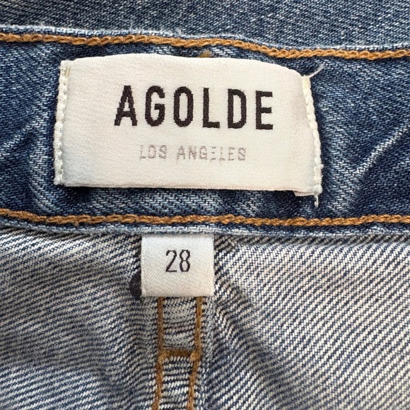 AGOLDE Riley Crop High Rise Straight Leg Medium Blue Fray Hem Denim Jean Size 28 - Picture 8 of 12